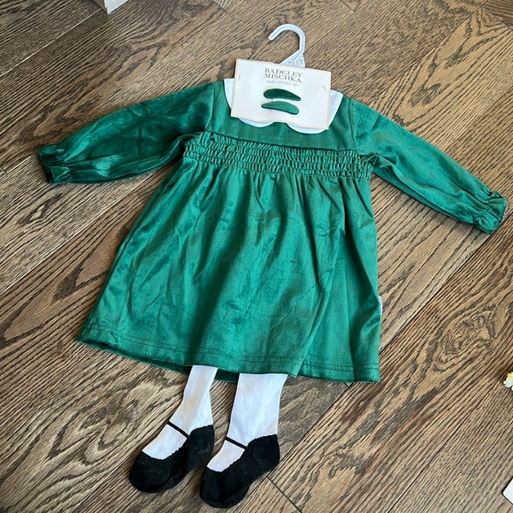 Badgley mischka christmas holiday green dress with tights and hair clips 12-18 m - Picture 1 of 2